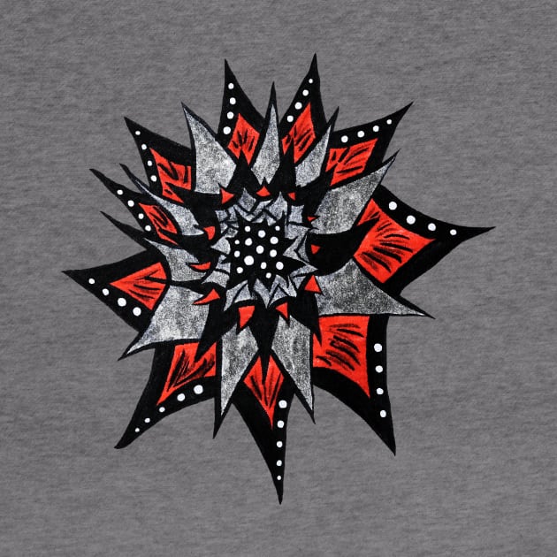 Spiked Abstract Flower In Red And Black by Boriana Giormova